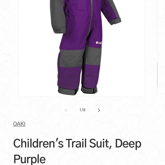 NWT 5T OAKI Kids One Piece Rain Trail Suit - Purple hooded and waterproof! - Picture 5 of 5